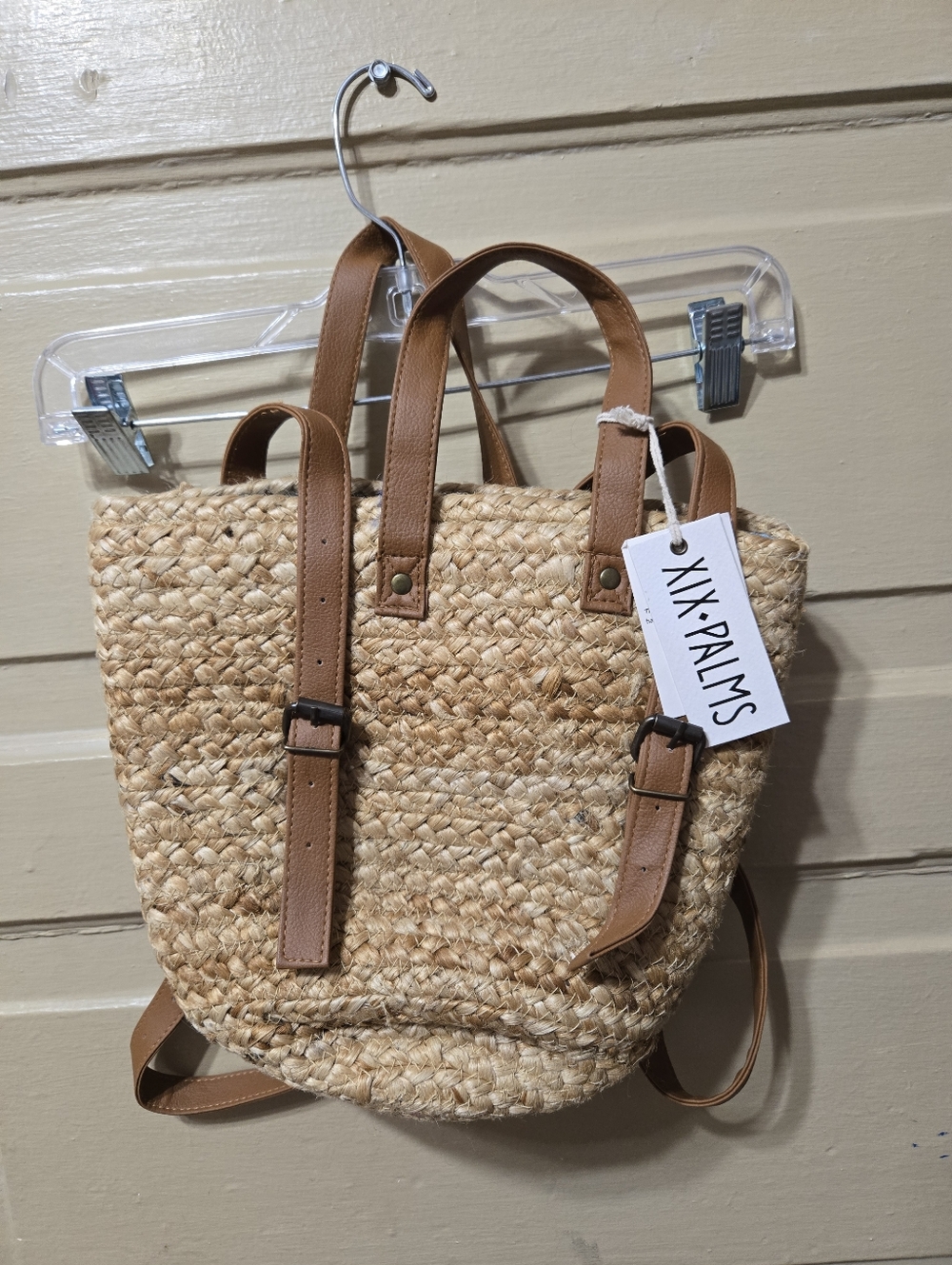 XIX PALMS Jute Vinyl Handmade Small Backpack NWT